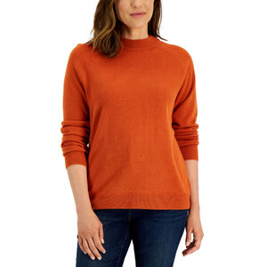 Karen Scott Petite Mock Neck Zip-Back Orange Knit Sweater NWT